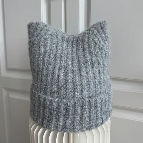 Cute Cat Ears Knit Beanie Hat For Women Autumn Winter Warm Ribbed Solid Color Pointed Ear Earflap Slouchy Cold Weather Hat