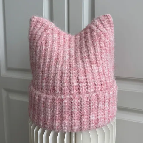 Cute Cat Ears Knit Beanie Hat For Women Autumn Winter Warm Ribbed Solid Color Pointed Ear Earflap Slouchy Cold Weather Hat