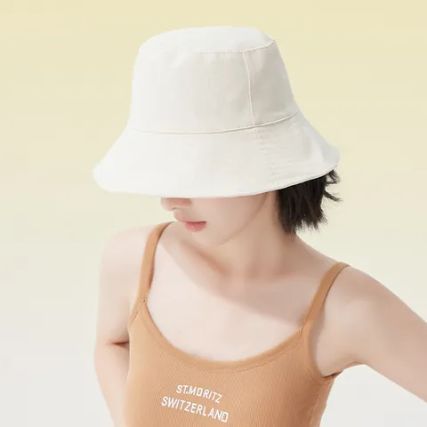 Women Reversible Plaid Bucket Hat Foldable Wide Brim Sun Hat Summer Cotton Polyester Blend Breathable Outdoor Beach Hat