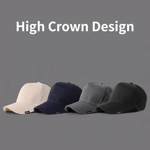 Vintage High Crown Cotton Baseball Cap For Men Women Hard Top Deepened Large Head Circumference Adjustable Snapback Sun Hat Casual Fashion Hat