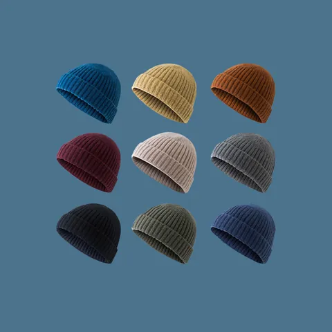 Unisex Ribbed Knitted Skull Cap Beanie Japanese Streetwear Hip Hop Minimalist Winter Warm Acrylic Cuffless Beanie Hat For Men Women