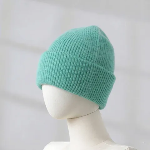 Damen Kaninchenhaarmischung Strickmütze Beanie Weich Warm Dick Rollkante Wintermütze Für Herbst Winter Outdoor Alltag