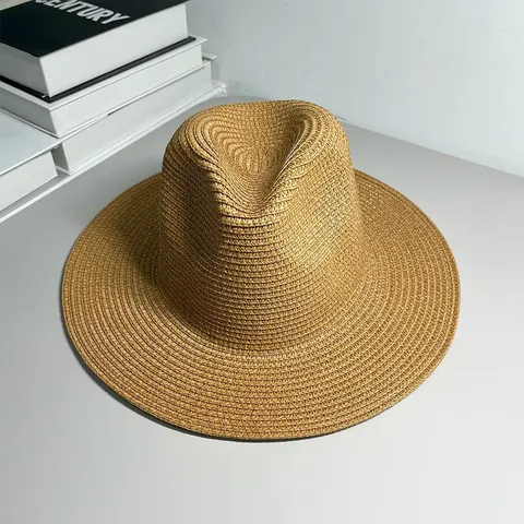 Unisex Wide Brim Panama Straw Hat Foldable Summer Beach Sun Hat For Men Women Fedora Jazz Hat Breathable UV Protection Cap