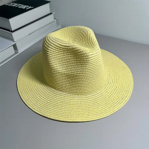 Unisex Wide Brim Panama Straw Hat Foldable Summer Beach Sun Hat For Men Women Fedora Jazz Hat Breathable UV Protection Cap