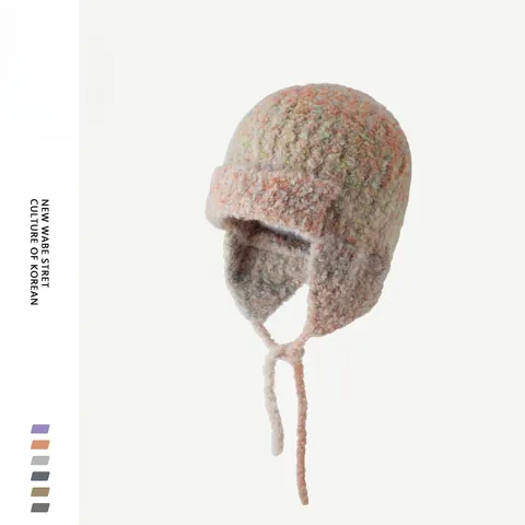 Colbacco Invernale da Donna Filato Bouclé in Acrilico Caldo Protezione per le Orecchie Cappello in Maglia Stile Coreano Carino
