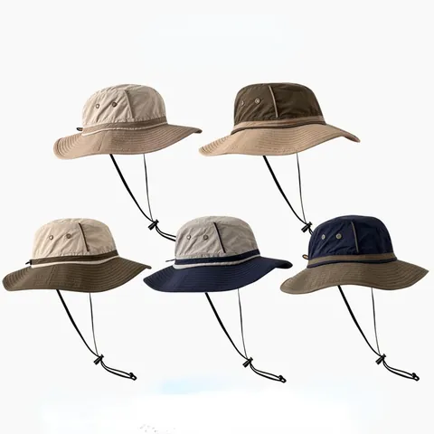 Men Sun Protection Bucket Hat Wide Brim Large Head Circumference Summer Breathable Outdoor Fishing Hiking Sun Hat Color Block Polyester Hat
