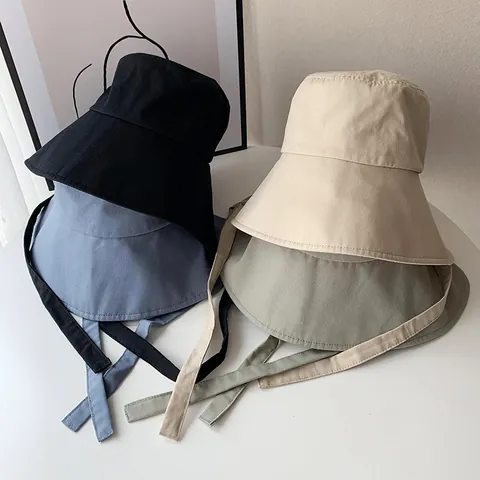 Chapeau de Pêcheur Décontracté en Coton pour Femmes Protection Solaire d'Été Large Bord Bob Avec Cordon Coupe-vent Réglable Casquette Extérieure