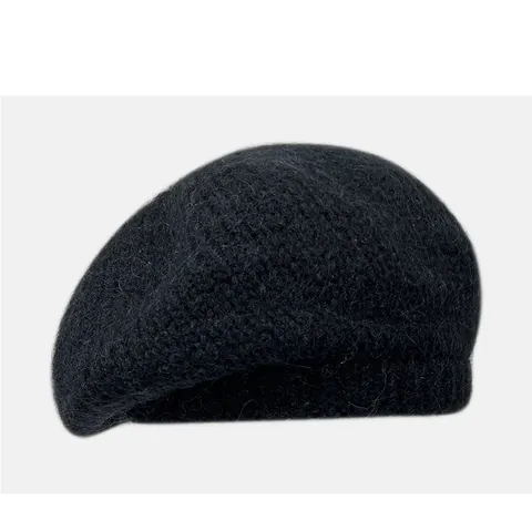 Women's Knitted Beret Hat Wool Mohair Blend Warm Solid Color Vintage Style Soft Plush Bonnet Autumn Winter Fashion Accessories