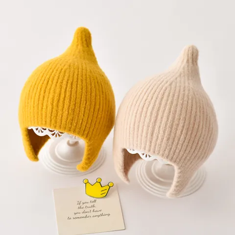 Baby Knit Hat Autumn Winter Warm Pointed Elf Beanie For Boys Girls Ear Protection Infant Soft Candy Color Crochet Cap
