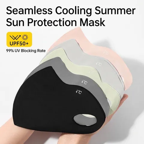 Women Sun Protection Face Mask UV Cut UPF50+ Ice Silk Breathable 3D Eye Corner Protection Washable Cooling Outdoor Mask