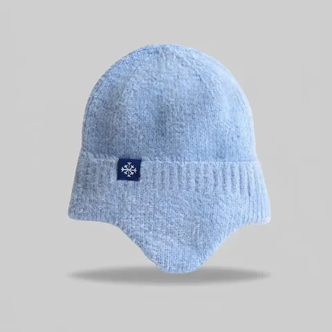 Women Winter Warm Knit Earflap Hat Thick Polyester Windproof Beanie Hat For Outdoor Cycling Snowflake Patch Thermal Skull Cap