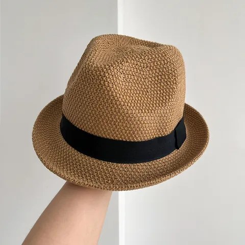 Cappello Fedora da Donna Stile Britannico Fatto a Mano all'Uncinetto Misto Cotone Poliestere Falda Larga Elegante Vintage Jazz