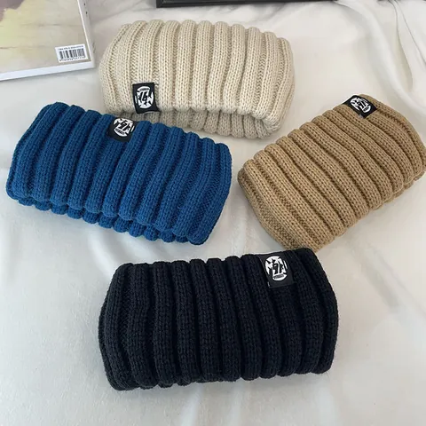 Retro Wide Ribbed Knitted Headband For Women Winter Warm Ear Protection Elastic Hair Band Turban Solid Color Headwrap