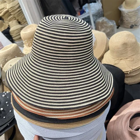 Women Korean Style Wide Brim Straw Sun Hat Foldable Portable Cellulose Polyester Blend Summer Outdoor Beach Travel Breathable Sun Hat