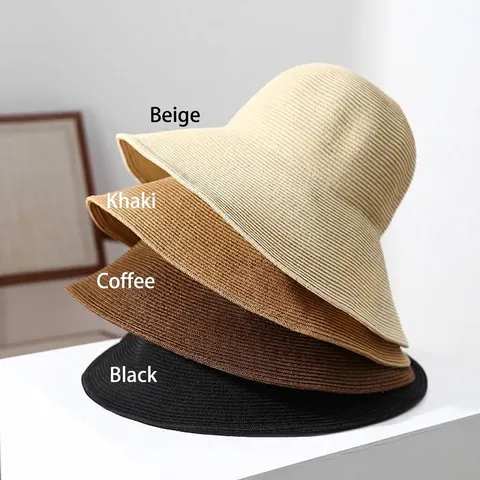 Women Korean Style Wide Brim Straw Sun Hat Foldable Portable Cellulose Polyester Blend Summer Outdoor Beach Travel Breathable Sun Hat