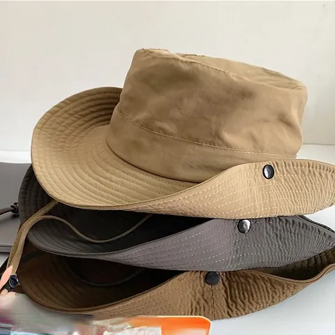 Chapeau de Pêcheur Protection Solaire Extérieur Séchage Rapide Large Bord Avec Corde Coupe-vent Pour Randonnée Escalade Hommes Femmes