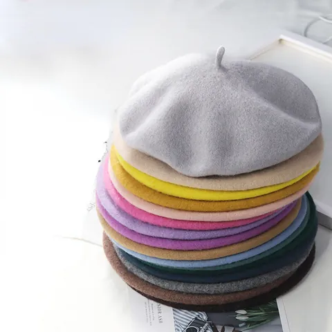 Women Vintage Wool Blend Beret Hat Solid Color Warm Artist French Style Winter Fashion Headwear Accessories For Lady