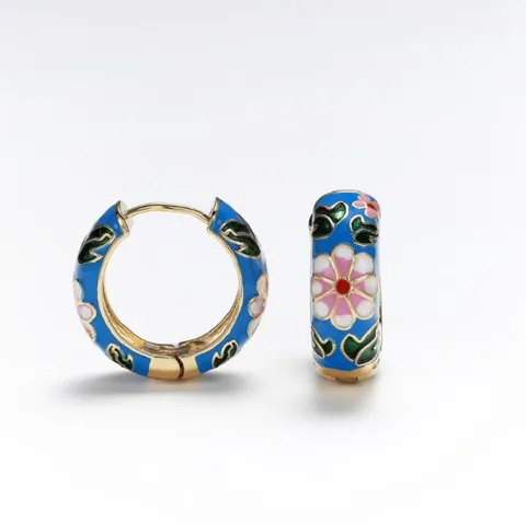 Vintage Copper Enamel Hoop Earrings Colorful Floral Geometric Pattern Huggie Earrings For Women Boho Fashion Jewelry