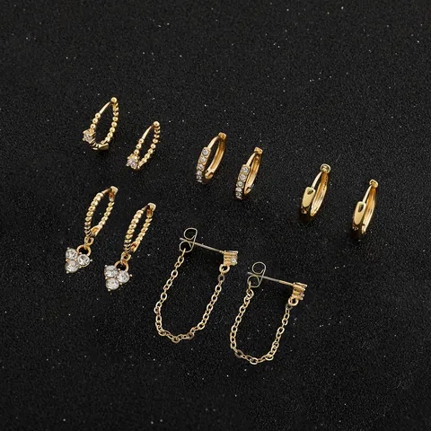 Fashion Gold Color Alloy Zirconia Hoop Earrings For Women Exquisite C-Shaped Rhinestone Stud Chain Earrings Jewelry Gift