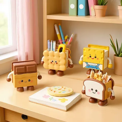 Cartoon Cute Cookie Shape Pen Holder Multifunctional Desktop Stationery Organizer Creative Food Style Student Dormitory Decoration Children Pencil Box