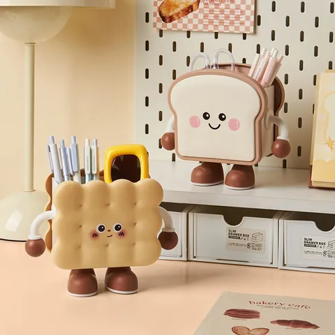 Cartoon Cute Cookie Shape Pen Holder Multifunctional Desktop Stationery Organizer Creative Food Style Student Dormitory Decoration Children Pencil Box