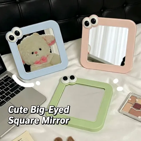 Big Eye Desktop Makeup Mirror Portable Square Foldable Standing Vanity Mirror For Student Dorm Office Home Decor High Definition Lens