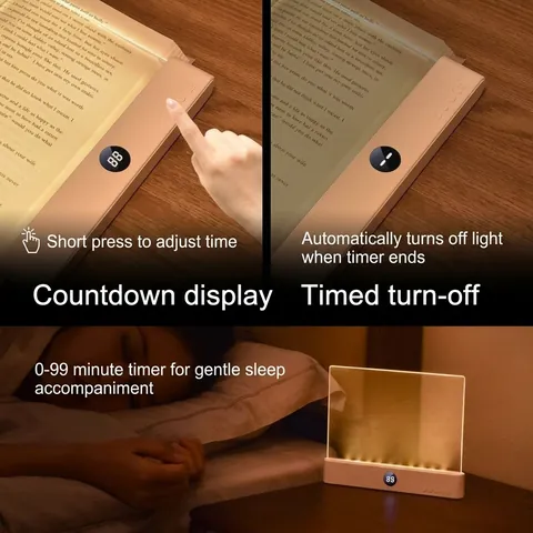LED Rechargeable Flat Book Light Eye Protection Reading Lamp 3 Color Modes Stepless Dimming Timer Portable Study Night Lamp
