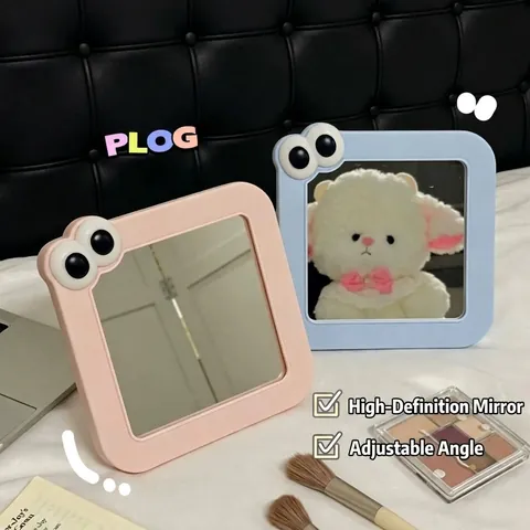 Big Eye Desktop Makeup Mirror Portable Square Foldable Standing Vanity Mirror For Student Dorm Office Home Decor High Definition Lens