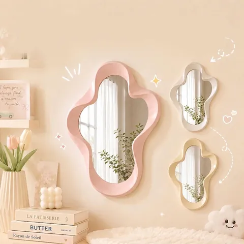 Creme-Stil Wolke Unregelmäßiger Schminkspiegel Ästhetische Wolkenform Tisch-Kosmetikspiegel Wandbehang Deko-Spiegel Für Schlafzimmer Wohnheim