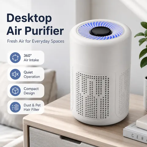 Desktop Air Purifier For Home Office Quiet Small Portable HEPA Filter Smoke Odor Formaldehyde Remover White Modern Minimalist Design