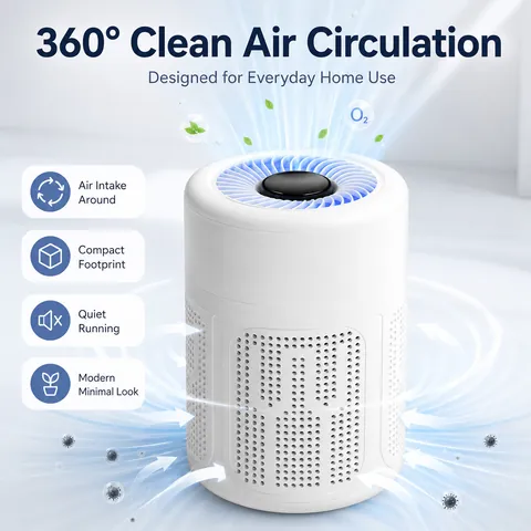 Desktop Air Purifier For Home Office Quiet Small Portable HEPA Filter Smoke Odor Formaldehyde Remover White Modern Minimalist Design