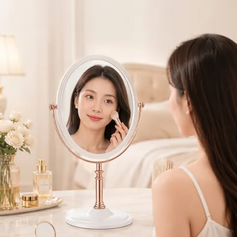 Vintage Rose Gold Double Sided Desktop Makeup Mirror Heart Round Oval Rotatable Iron Vanity Mirror For Women Home Dressing Table