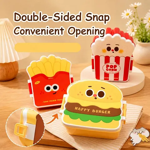 Cartoon Hamburger French Fries Popcorn Shape Lunch Box With Utensils Portable Compartmented Plastic Food Storage Container For Students Kids
