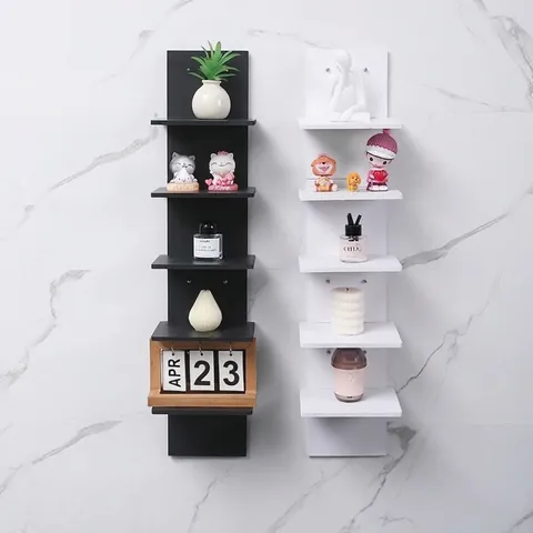 Modern 5 Tier Vertical Floating Shelves Wall Mounted Storage Rack PVC Wood Plastic Board Display Shelf for Home Office Decor