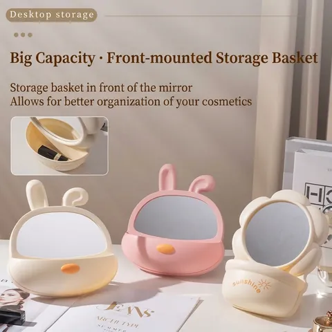 Süßer Cartoon Desktop Schminkspiegel Für Studenten Wohnheim Home Schlafzimmer HD Glas Kosmetikspiegel Mit Integrierter Aufbewahrung Stand Oder Wandbehang