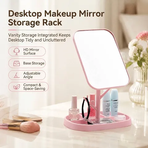 Specchio da Trucco da Tavolo Girevole Portatile Specchio HD ad Alta Definizione Con Base Portaoggetti Specchio da Tavolo per Dormitorio Specchio da Toilette