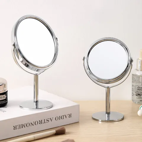 Miroir de Maquillage de Bureau Double Face Rotatif à 360 Degrés Cadre en Métal Art en Fer Miroir Princesse Rond Ovale Pour Chambre Salle de Bain