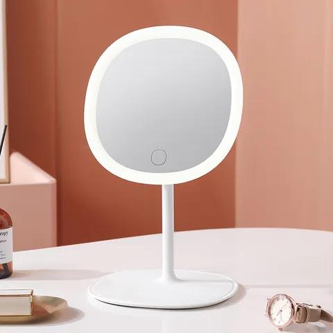 Portable Round LED Makeup Mirror With Light Dimmable Touch Control Desktop Vanity Mirror Storage Base Accessory For Bedroom Dormitory