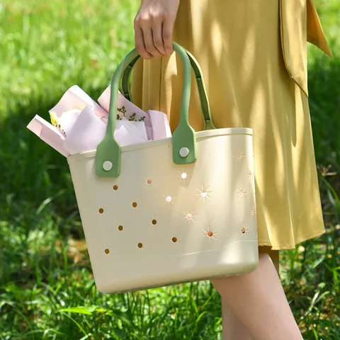 Portable Plastic Storage Basket For Bathroom Dormitory Outdoor Picnic Handheld Shower Caddy With Drainage Holes Flower Decor