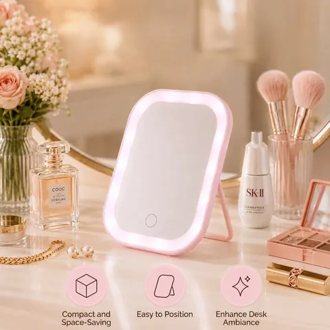 Desktop LED Makeup Mirror With Touch Screen 3 Lighting Modes Adjustable Foldable Portable USB Rechargeable Vanity Mirror