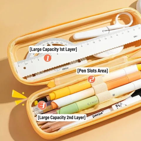 Estuche para Lápices de Doble Capa Gran Capacidad Dibujos Animados Lindo Impermeable Caja de Papelería PP para Niños