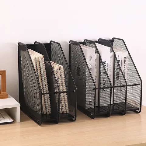 Modern Metal Mesh Desk File Organizer Holder Black Office Document Storage Rack Vertical Magazine Folder Sorter For Home Study Desktop Accessories