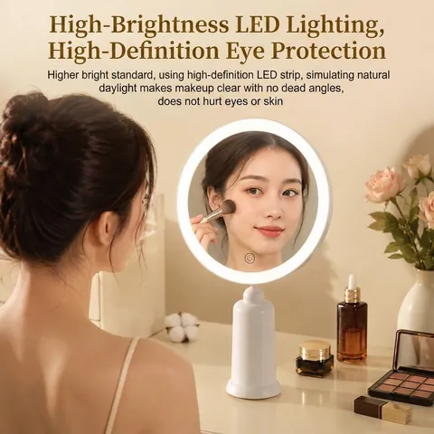 LED Makeup Mirror With Light Desktop Smart Touch Screen Vanity Mirror Rechargeable Portable 3 Color Light Makeup Mirror