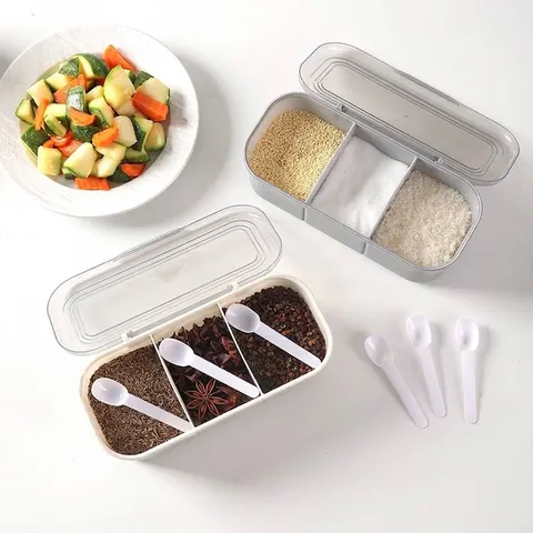 Juego de Cajas de Condimentos de Plástico para el Hogar Con Cucharas Tarros de Especias de Cocina Multicompartimento
