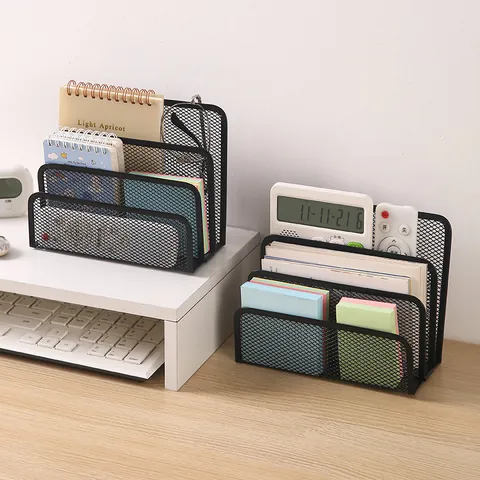 Metal Mesh Desktop File Organizer Tiered Letter Tray Document Holder Magazine Rack For Office School Home Desk Storage