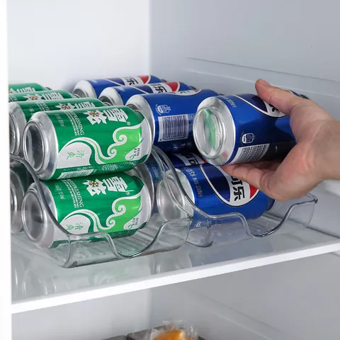 Transparent Fridge Beverage Storage Box PET Slanted Soda Can Dispenser Food Grade Fruit Container Kitchen Organization Household