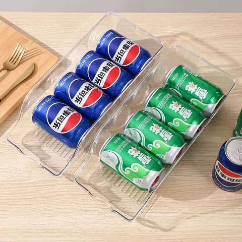 Transparent Fridge Beverage Storage Box PET Slanted Soda Can Dispenser Food Grade Fruit Container Kitchen Organization Household