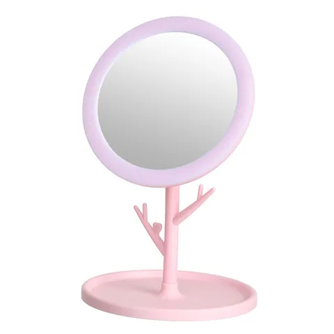 Modern Minimalist Plastic Desktop Makeup Mirror Round Base Tree Branch Jewelry Organizer Stand Dormitory Portable Vanity Mirror