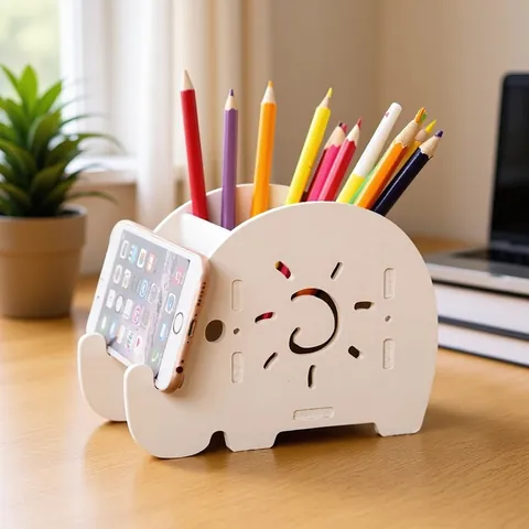 Elefantenförmiger Stifthalter Multifunktionaler Schreibtisch Organizer Weißer PVC Handyständer Süßer Schreibtisch Aufbewahrung