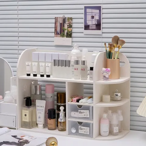 Desktop Storage Organizer Rack White Multi-Layer Bookcase With Drawers For Office Desk Stationery Organization Shelf